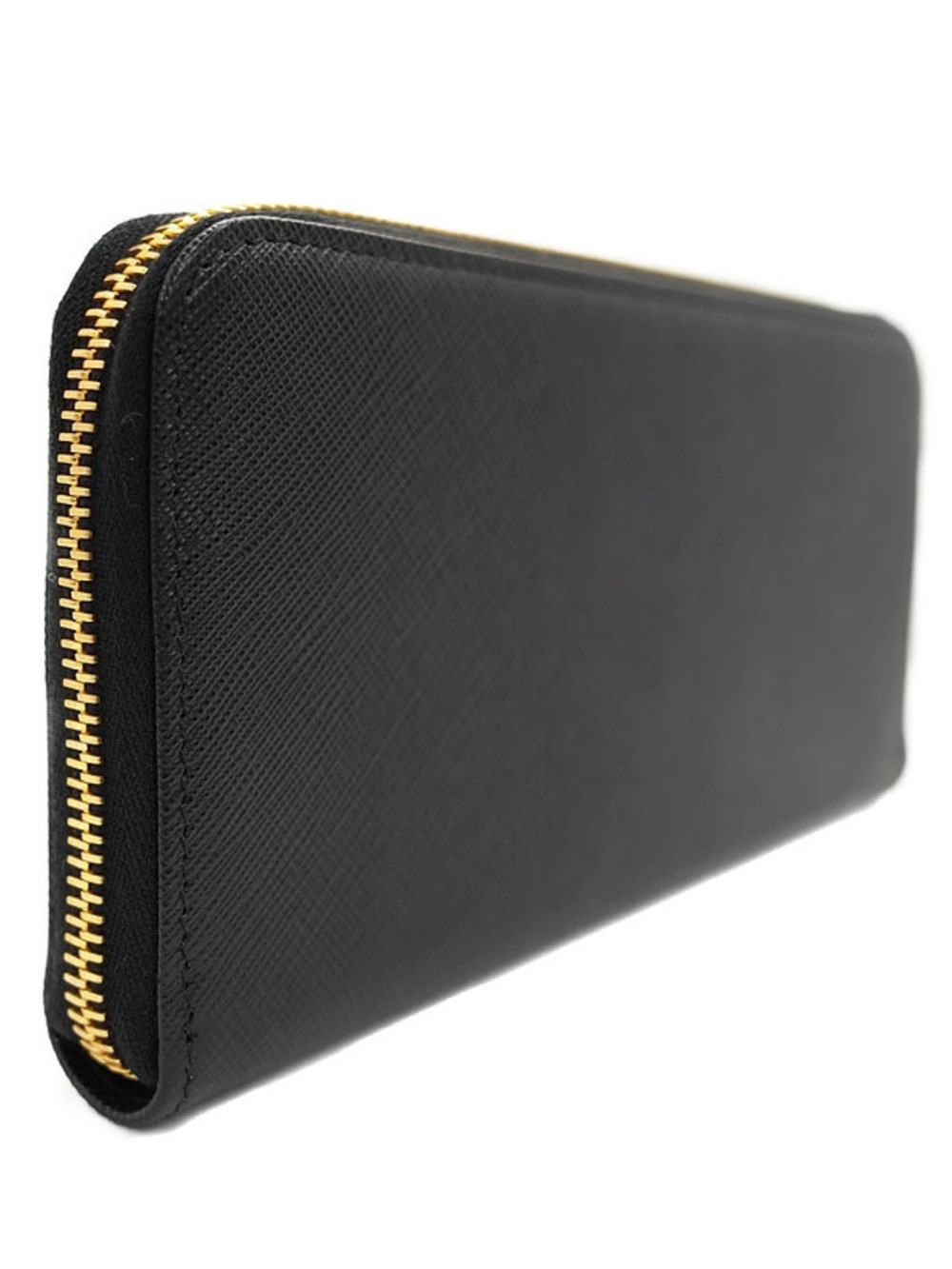 Prada Wallet Zipper Round Saffiano Long Leather Black